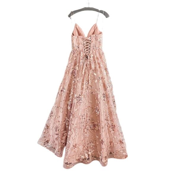 Cinderella Divine | Dusty Rose Pink Sleeveless Deep-V Formal Sequin Sparkle Gown - Picture 4 of 11